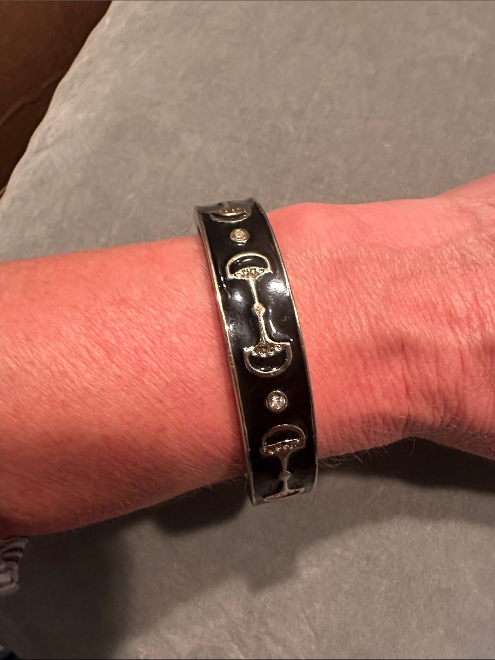 Elegant Black Enamel and Gold Equestrian Accent Bangle Bracelet